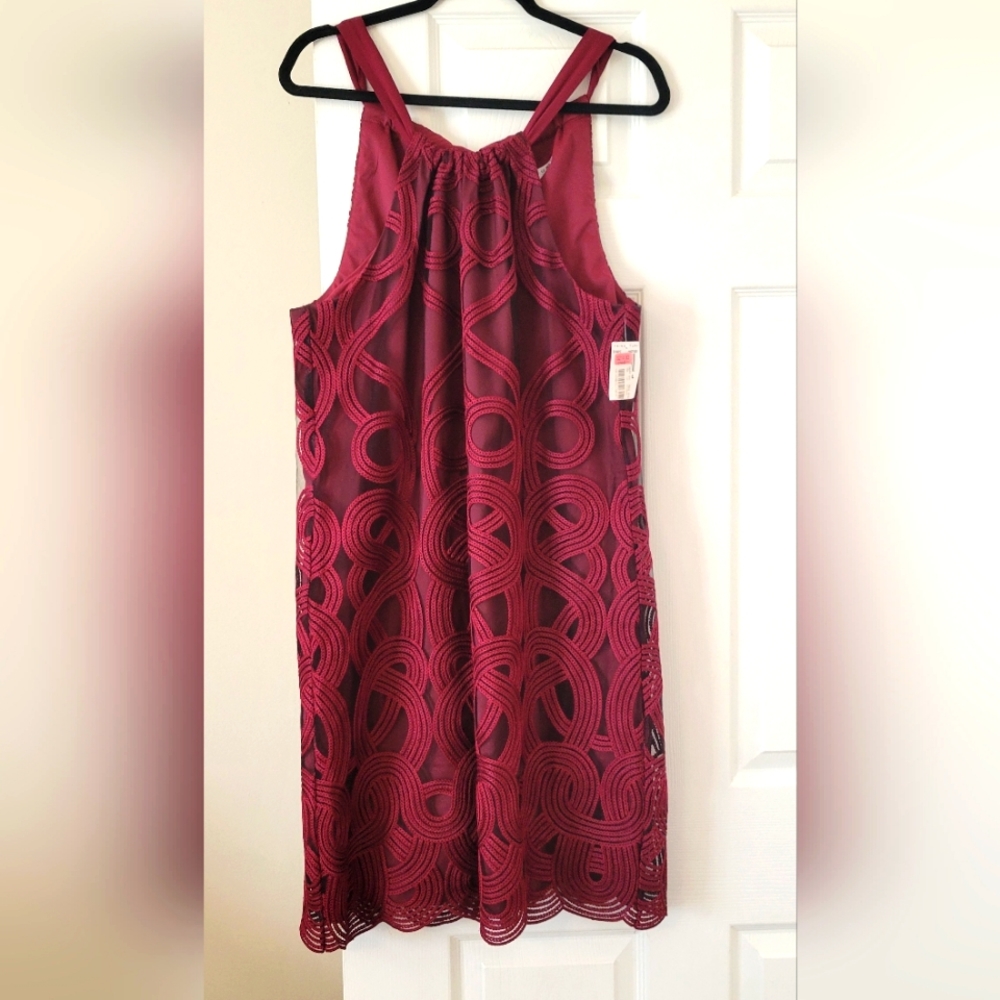 Sleeveless Red Wine Color Dress Scalloped Edges Trina Turk Large NWT